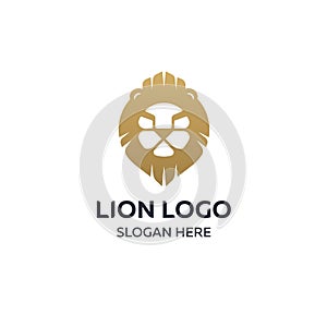 Lion head logo design template, elegant lion head vector illustration on a dark background