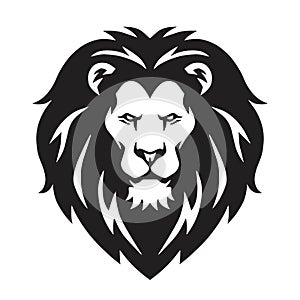 Lion Head Logo, Sign, Vector Black and White Design