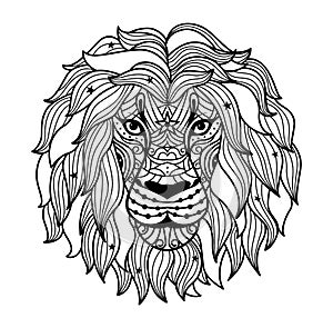 Lion head outline.Antistress coloring page for children and adults. Zentangle