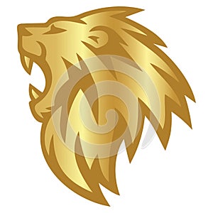 Lion Head Roaring Gold Golden Logo Design Vector