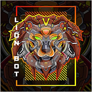 Lion head robot esport mascot logo design