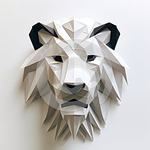 Minimalist Origami Lion: Dark White, Deconstructed Design photo