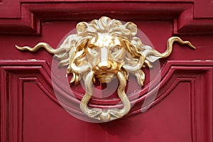 Lion head shaped brass door knocker