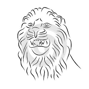 Lion head, statue. Vector antique logo. Ancient greek or roman style elements. Contour lion head with mane