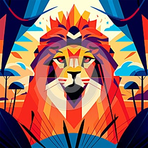 Lion head in the style of pop art. Abstract vector illustration. AI generated photo