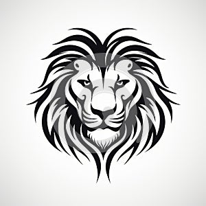 Lion Head Tribal Design: Strong Facial Expression On White Background