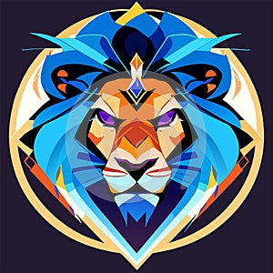 Lion head. Vector illustration. Colorful animal head on dark background. Generative AI photo