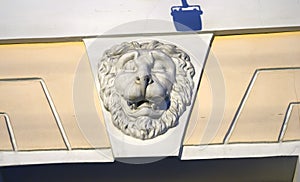 Lion head on the wall. Achitecture of Saint-Petersburg, Russia.