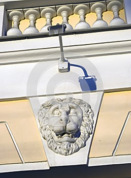 Lion head on the wall. Achitecture of Saint-Petersburg, Russia.
