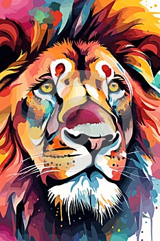 Lion head watercolor painting vector art ai generated photo