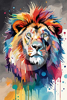 Lion head watercolor painting vector art ai generated photo