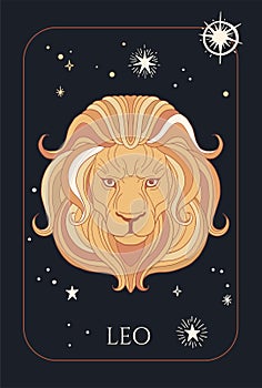 lion head, zodiac sign - leo, with stars zodiac form