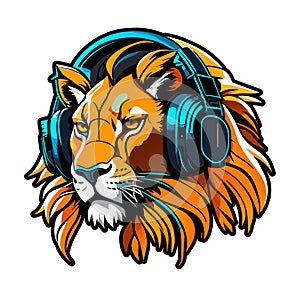 Lion headphone mascot design vector