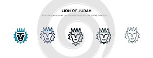 Lion of judah icon in different style vector illustration. two colored and black lion of judah vector icons designed in filled,