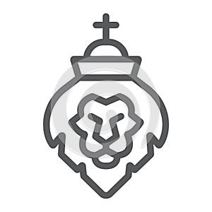 Lion of judah line icon, religion and animal, lion head sign, vector graphics, a linear pattern on a white background.
