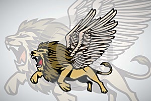 Lion Jump Roar Wings Winged Esports Sport Mascot Logo Design Heraldic Flying Vector Illustration