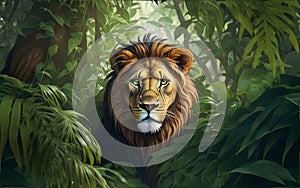 A lion in a jungle generated by AI