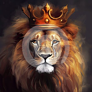 lion is the king of beasts, with a golden crown on his head, generative ai