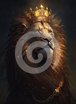 lion is the king of beasts, with a golden crown on his head, generative ai