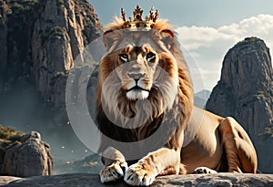 Lion is the king of beasts wearing a crown. Generative AI