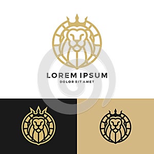 lion king crown round circle emblem label logo