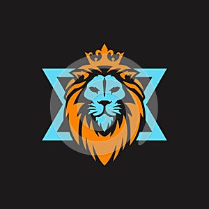 Lion King Head Logo with Crown Vector