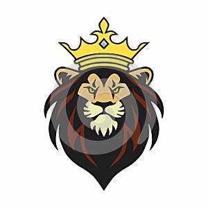 Lion King Mascot with Crown Logo Design Vector Illustration