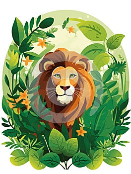 Lion King on nature background in vector mosaic pop art style