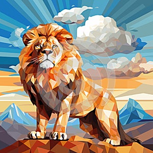 Lion King on nature background in vector mosaic pop art style