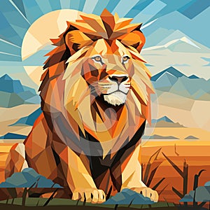 Lion King on nature background in vector mosaic pop art style