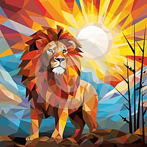 Lion King on nature background in vector mosaic pop art style