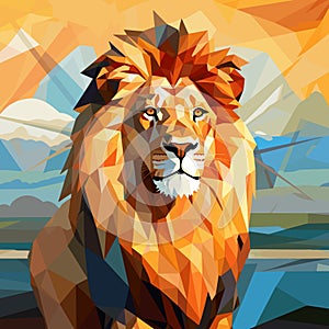 Lion King on nature background in vector mosaic pop art style