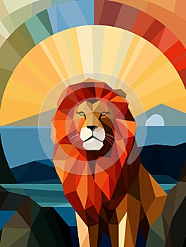 Lion King on nature background in vector mosaic pop art style