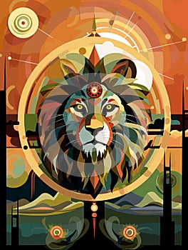 Lion King on nature background in vector mosaic pop art style