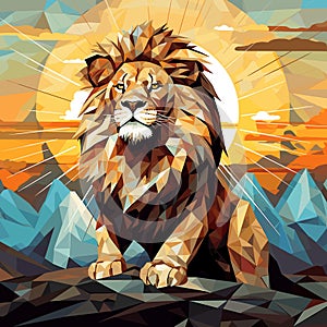 Lion King on nature background in vector mosaic pop art style