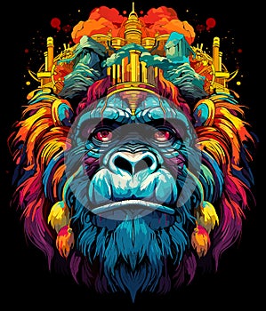 Lion King on nature background in vector mosaic pop art style