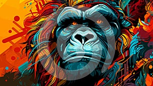 Lion King on nature background in vector mosaic pop art style