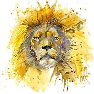 Lion King T-shirt graphics, Lion illustration with splash watercolor textured background. unusual illustration watercolor Lion