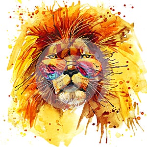 Lion King T-shirt graphics, Lion illustration with splash watercolor textured background. unusual illustration watercolor Lion