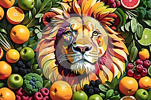 Lion King: A Vibrant Fusion of Fruits and Vegetables in Illustration