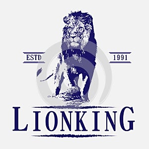 Lion king vintage logo vector, symbol, emblem, royal, luxury, icon, design, sign, label, crown, head, decoration, wild,