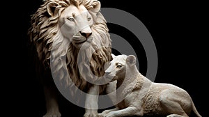 The Lion and the Lamb together. Image on black background created. Generative AI