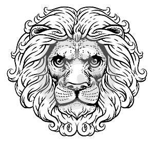 Lion Leo Fierce Lions Head Woodcut Animal Icon