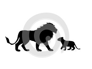 Lion and lion cub predator black silhouette animal