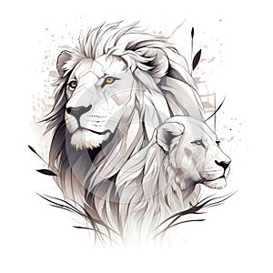 Lion and lioness. Vector illustration