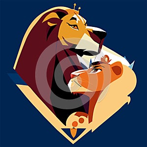 Lion and lioness. Vector illustration of a lion and lioness. generative AI