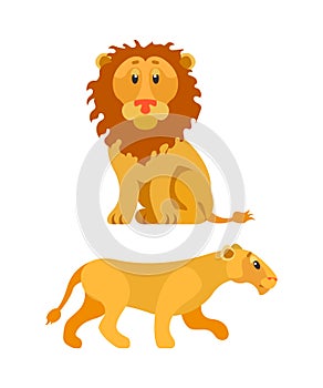 Lion and Lioness, Wildlife Animal, Leo Vector