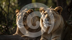 Lion. Lions. African lions resting in the green grass.