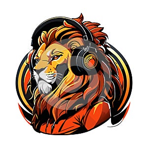 Lion listens to music on headphones