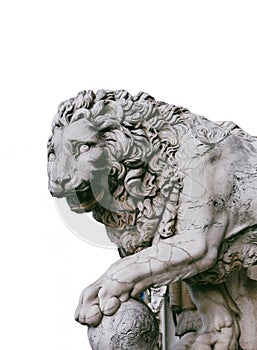 Lion at Loggia dei Lanzi Image In White Background, Piazza della Signoria, Florence, Italy